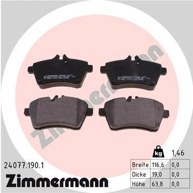 Bilde av ZIMMERMANN 24077.190.1 Bremseklosser klargjort for slitasjeindikator Bildet viser leveranseinnholdet MERCEDES BENZ: B Klasse, A Klasse