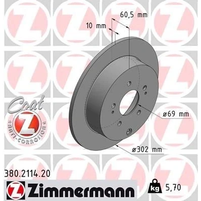 Bilde av ZIMMERMANN COAT Z 380.2114.20 Bremseskiver 302 10 8/5 5 114 fullt ut belagt MITSUBISHI: Grandis