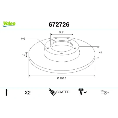 Bilde av VALEO Bremseskive RENAULT: Sandero / Stepway 2, TWINGO 1, CLIO SMART: Fortwo III Coupé framaksel 259mm 12mm 4 hull fullt ut belagt 672726