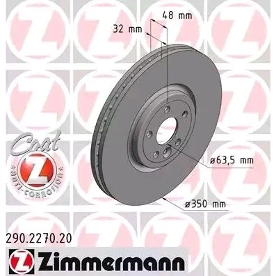 Bilde av ZIMMERMANN COAT Z 290.2270.20 Bremseskiver 350 32 6/5 5 108 innvendig ventilert belagt høy karbon JAGUAR: F Pace, I XF Sedan