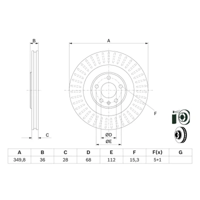 Bilde av BOSCH 0 986 479 E41 Bremseskiver 349,8 28 5 112 ventilert belagt AUDI: Q7, A6 C8 Sedan