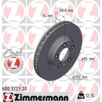 Bilde av ZIMMERMANN COAT Z 600.3227.20 Bremseskiver 350 34 6/5 5 130 innvendig ventilert belagt høy karbon PORSCHE: Cayenne, AUDI: Q7, VOLKSWAGEN: Touareg I