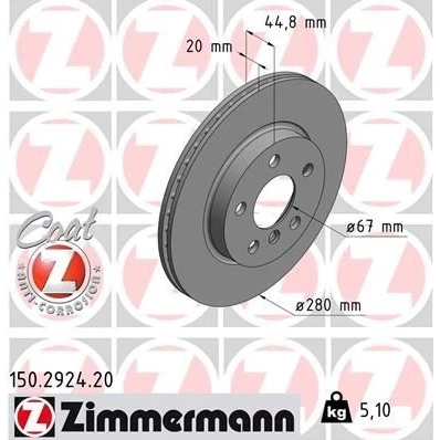 Bilde av ZIMMERMANN COAT Z 150.2924.20 Bremseskiver 280 20 6/5 5 112 innvendig ventilert belagt høy karbon BMW: