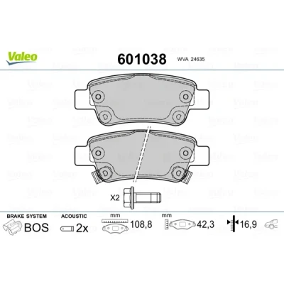Bilde av VALEO 601038 Bremseklosser bakaksel inkl. slitasjevarselkontakt med sikringsskruesett, antihyle blikk BMW: 3 Sedan, HONDA: CR V 4,