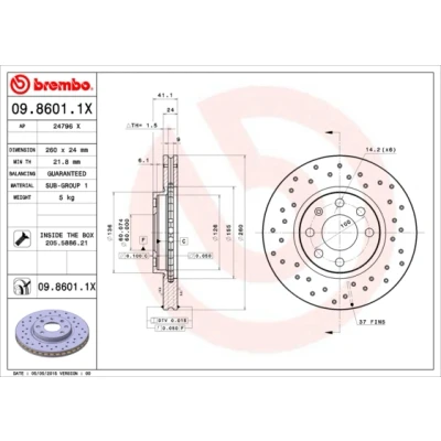 Bilde av BREMBO XTRA LINE 09.8601.1X Bremseskiver 260 24 4 perforert / ventilert belagt med skruer OPEL: Combo C Varebil Stasjonsvogn, Meriva A