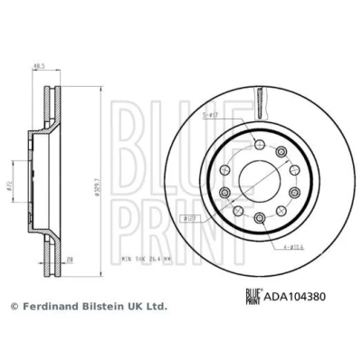 Bilde av BLUE PRINT Bremseskive JEEP: Wrangler IV framaksel 330mm 28mm 5 hull 127mm innvendig ventilert belagt ADA104380 68250085AA,68250087AA Bremseskiver
