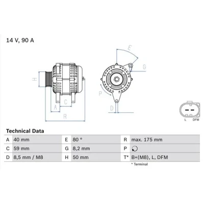 Bilde av BOSCH 0 986 041 310 Dynamo 14V 90A VOLKSWAGEN: Caddy 3, Polo V Hatchback, Golf Plus / Crossgolf, SKODA: Octavia 2 Combi, Fabia 2, II Hatchback