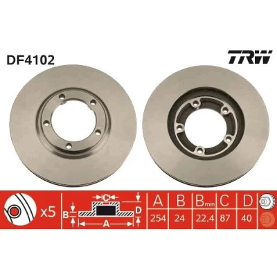 Bilde av TRW DF4102 Bremseskiver 254 24 5 108 ventilert spraylakkert HYUNDAI: H 1 / Starex MPV