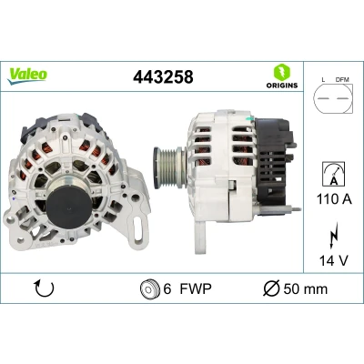 Bilde av VALEO 443258 Dynamo 14V 110A SKODA: Fabia 2, 1 Combi, I Hatchback, VOLKSWAGEN: Polo IV Hatchback