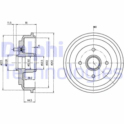 Bilde av DELPHI BF487 Bremsetrommel uten ABS sensorring, hjullager 243 FORD: FIESTA 5, 4