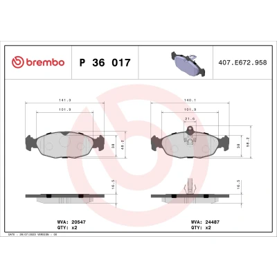 Bilde av BREMBO P 36 017 Bremseklosser klargjort for slitasjeindikator med kolbleklips uten tilbehør JAGUAR: XJ Sedan, XK 8 Coupé