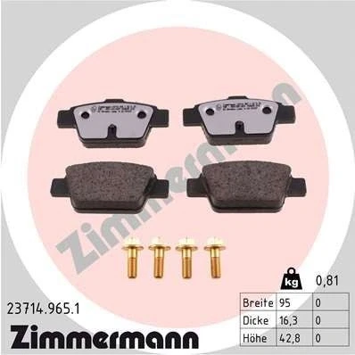 Bilde av ZIMMERMANN 23714.965.1 Bremseklosser med skruer Bildet viser leveranseinnholdet FIAT: BRAVO 2, Stilo Hatchback, ALFA ROMEO: MiTo