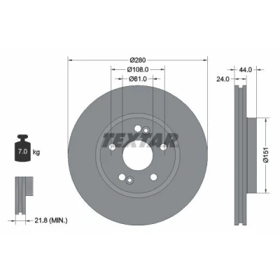 Bilde av TEXTAR PRO 92113803 Bremseskiver 280 24 05/07 108 utvendig ventilert belagt uten hjulfestebolt, hjulnav RENAULT: Kangoo II Express