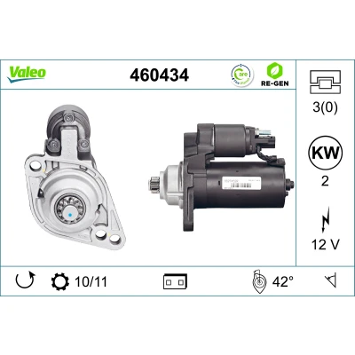 Bilde av VALEO 460434 Starter 12 2 VOLKSWAGEN: Multivan 5 (7HM, Transporter 5, Touran I, AUDI: TT Coupé, A3 Sportback, SKODA: Octavia Combi