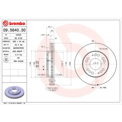 Bilde av BREMBO 09.5640.30 Bremseskiver 256 24 5 innvendig ventilert MITSUBISHI: ECLIPSE 2