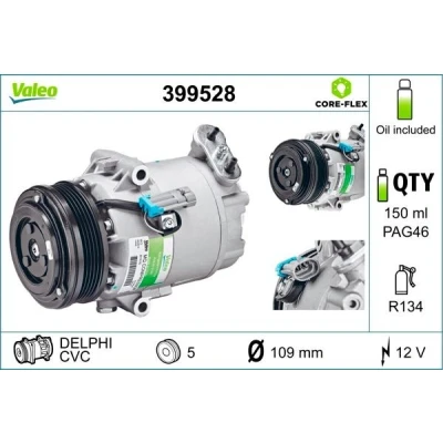 Bilde av VALEO 399528 Kompressor CVC 12 PAG 46 R 134a med kompressorlje OPEL: Astra H Caravan, Zafira B, TOYOTA: RAV4 III SUV