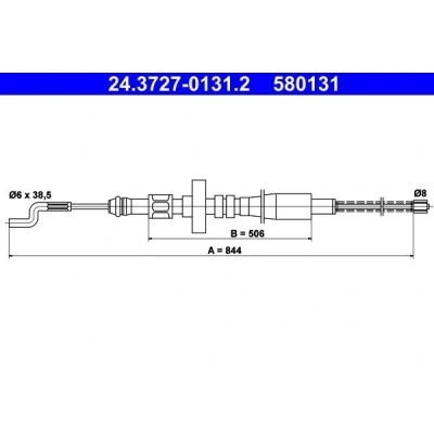 Bilde av ATE 24.3727 0131.2 Bremsekabel 844 VOLKSWAGEN: TRANSPORTER 4, 4 Bus
