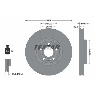 Bilde av TEXTAR 92316705 Bremseskiver 318 30 05/06 112 innvendig ventilert belagt høy karbon uten hjulfestebolt, hjulnav MERCEDES BENZ: CLA Coupé