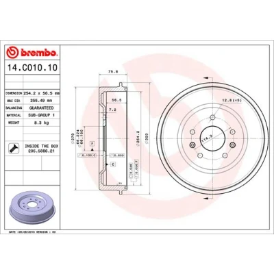 Bilde av BREMBO 14.C010.10 Bremsetrommel 254,2 LAND ROVER: Freelander I SUV