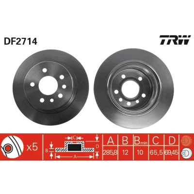 Bilde av TRW DF2714 Bremseskiver 286 12 5 110 fullt ut spraylakkert OPEL: Omega B Caravan, Sedan
