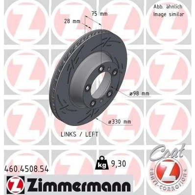 Bilde av ZIMMERMANN 460.4508.54 Bremseskiver 330 28 7/5 5 130 innvendig ventilert, med sliss belagt