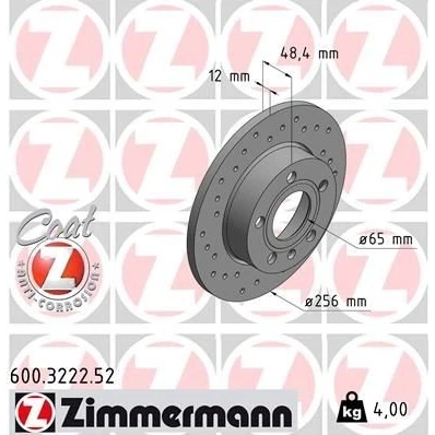 Bilde av ZIMMERMANN SPORT COAT Z 600.3222.52 Bremseskiver 256 12 6/5 5 112 fullt ut, hullet belagt VOLKSWAGEN: Golf 5, Caddy 3, Touran I