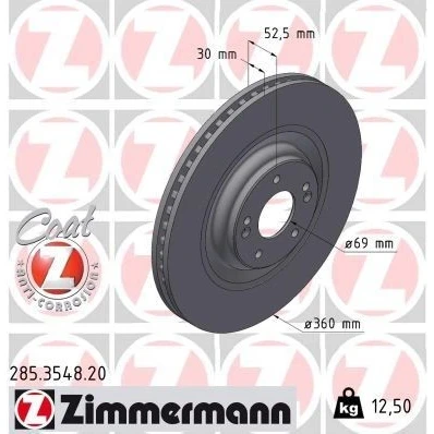 Bilde av ZIMMERMANN Bremseskive HYUNDAI: Kona SUV, i30 III Hatchback 360mm 30mm 7/5 5 hull 114mm innvendig ventilert belagt høy karbon 285.3548.20 51712S0200