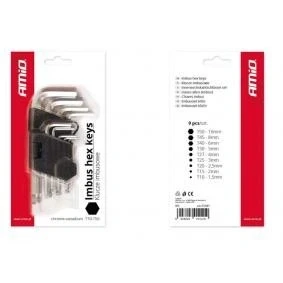 Bilde av AMiO 01041 Vinkelskrutrekkersett T10,T15,T20,T25,T27, T30,T40,T45,T50 Krom vanadium stål 9