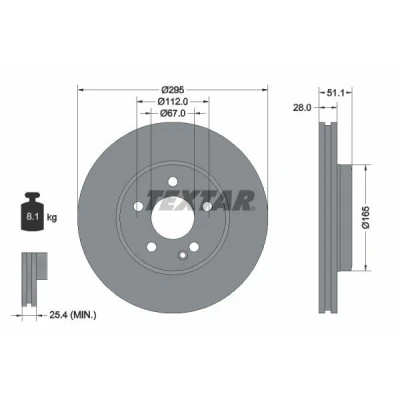 Bilde av TEXTAR PRO 92254803 Bremseskiver 295 28 05/06 112 innvendig ventilert belagt uten hjulfestebolt, hjulnav MERCEDES BENZ: A Klasse, B Klasse
