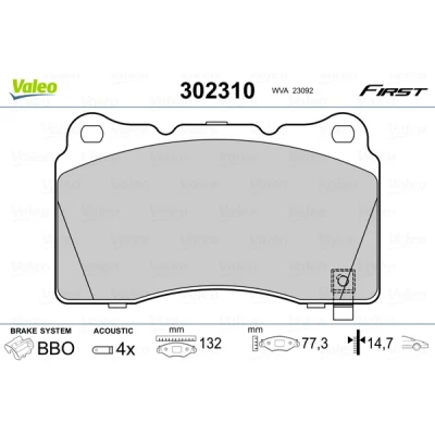 Bilde av VALEO 302310 Bremseklosser framaksel inkl. slitasjevarselkontakt med antihyle blikk TESLA: Model X, S, OPEL: Insignia A Sports Tourer
