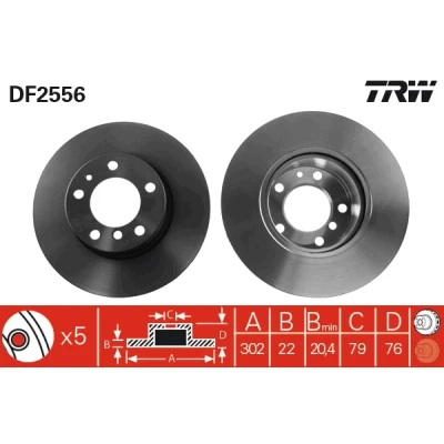 Bilde av TRW DF2556 Bremseskiver 302 22 5 120 ventilert spraylakkert høy karbon BMW: Sedan, 7, Touring