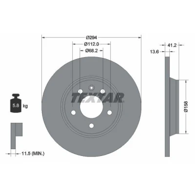 Bilde av TEXTAR PRO 92098103 Bremseskiver 294 13,6 05/06 112 fullt ut belagt uten hjulfestebolt, hjulnav VOLKSWAGEN: Transporter 4 Bus,