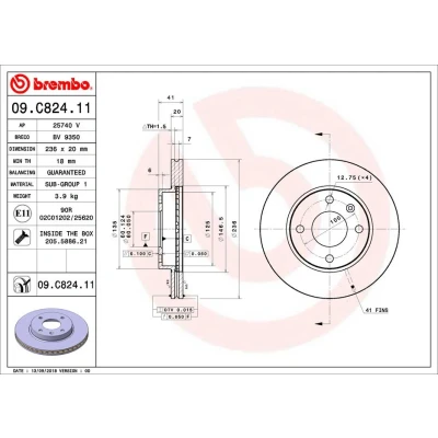 Bilde av BREMBO 09.C824.11 Bremseskiver 236 20 4 innvendig ventilert belagt med skruer