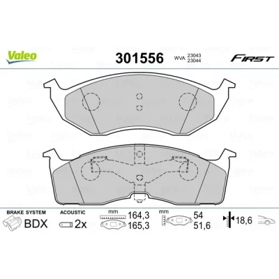 Bilde av VALEO 301556 Bremseklosser FIRST framaksel inkl. slitasjevarselkontakt uten antiskrike blikk CHRYSLER: Voyager / Grand 3, Vision