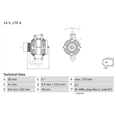 Bilde av BOSCH 0 986 082 480 Dynamo 14V 170A BMW: 3 Touring, 1 Hatchback, Sedan