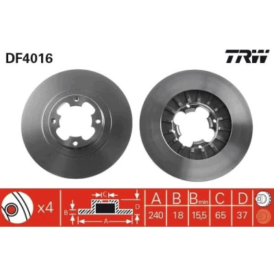 Bilde av TRW DF4016 Bremseskiver 240 18 4 94 ventilert