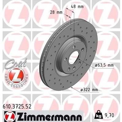 Bilde av ZIMMERMANN SPORT COAT Z 610.3725.52 Bremseskiver 322 28 6/5 5 108 innvendig ventilert, hullet belagt VOLVO: V90 II Stasjonsvogn, S90