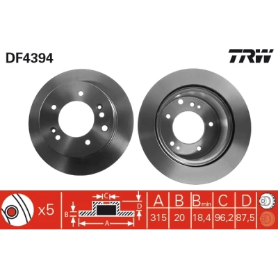 Bilde av TRW DF4394 Bremseskiver 315 20 5 139,6 ventilert spraylakkert KIA: SORENTO 1