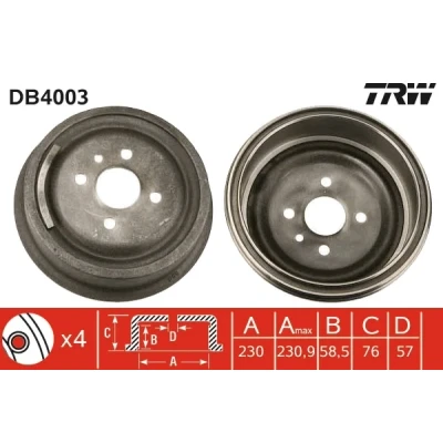 Bilde av TRW DB4003 Bremsetrommel 273 OPEL: Manta B CC, Rekord E1 Sedan, Kadett C Sedan