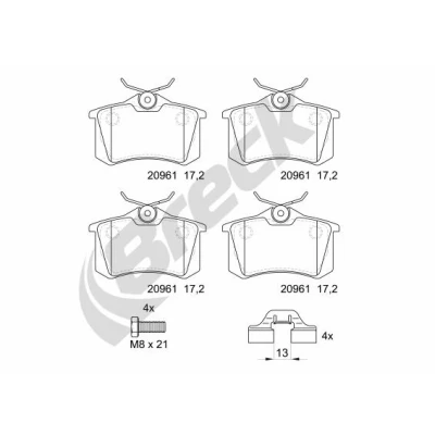 Bilde av BRECK 20961 10 704 00 Bremseklosser ikke klargjort for slitasjeindikator VOLKSWAGEN: Caddy 3, GOLF 5, 6, AUDI: A3 Sportback, A4 B6 Avant