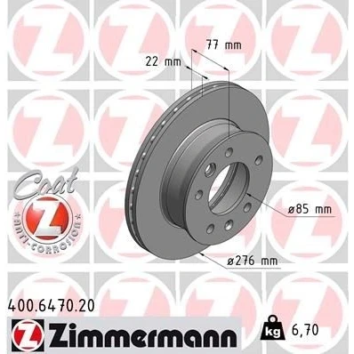 Bilde av ZIMMERMANN COAT Z 400.6470.20 Bremseskiver 276 22 7/5 5 130 innvendig ventilert belagt høy karbon