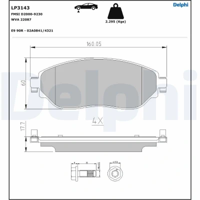 Bilde av DELPHI LP3143 Bremseklosser ikke klargjort for slitasjeindikator med antihyle blikk tilbehør OPEL: Vivaro B Van, Combi, RENAULT: Trafic 3