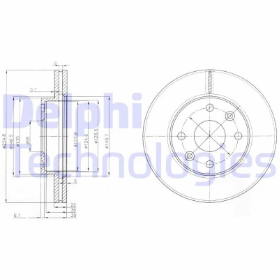 Bilde av DELPHI BG3802 Bremseskiver 235 22 4 ventilert oljet ubehandlet uten hjullager, ABS sensorring