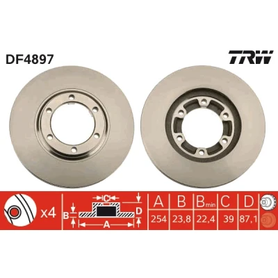 Bilde av TRW DF4897 Bremseskiver 254 23,8 6 108 ventilert spraylakkert MITSUBISHI: L200 III Pick up