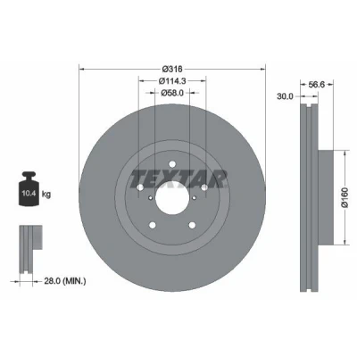 Bilde av TEXTAR PRO 92199203 Bremseskiver 316 30 05/07 114,3 innvendig ventilert belagt uten hjulfestebolt, hjulnav SUBARU: Impreza III Hatchback