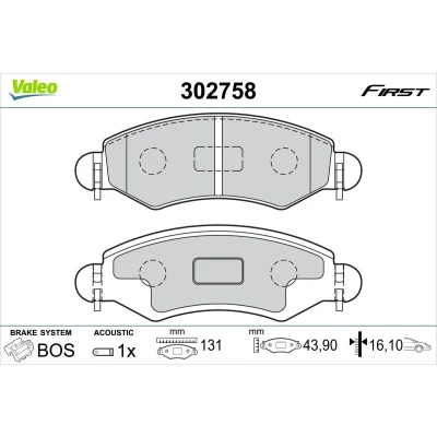 Bilde av VALEO 302758 Bremseklosser framaksel inkl. slitasjevarselkontakt med antihyle blikk SUBARU: JUSTY 3, SUZUKI: IGNIS 2