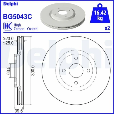 Bilde av DELPHI BG5043C Bremseskiver 300 25 4 ventilert belagt ubehandlet uten hjullager, ABS sensorring FORD: Ecosport Mk2