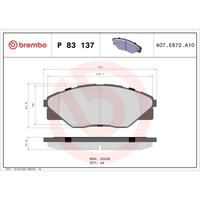 Bilde av BREMBO P 83 137 Bremseklosser ekskl. slitasjevarselkontakt uten tilbehør TOYOTA: HILUX 3 Pick up
