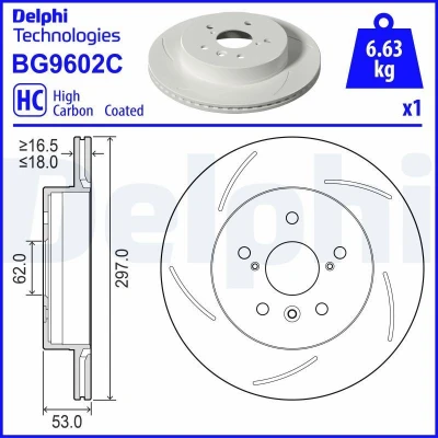 Bilde av DELPHI Bremseskive 297mm 18mm 5 ventilert, slisset / perforert belagt høy karbon BG9602C 4243252010 Bremseskiver, Skivebremser