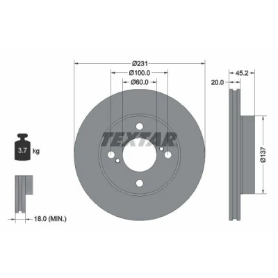 Bilde av TEXTAR 92309403 Bremseskiver 231 20 04/06 100 innvendig ventilert belagt uten hjulfestebolt, hjulnav SUZUKI: Ignis III